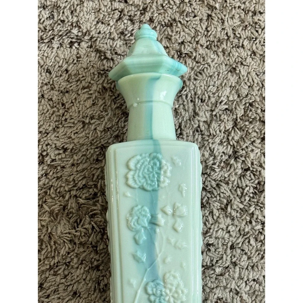 Vtg 1972 Jim Beam Liquor Decanter Jadeite Green Blue Milk Slag Glass‎ Stopper